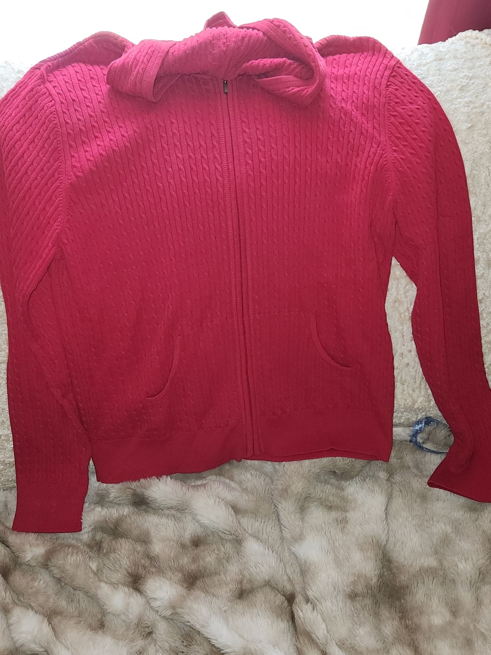 croft & barrow Red Cable-Knit Zip Hoodie